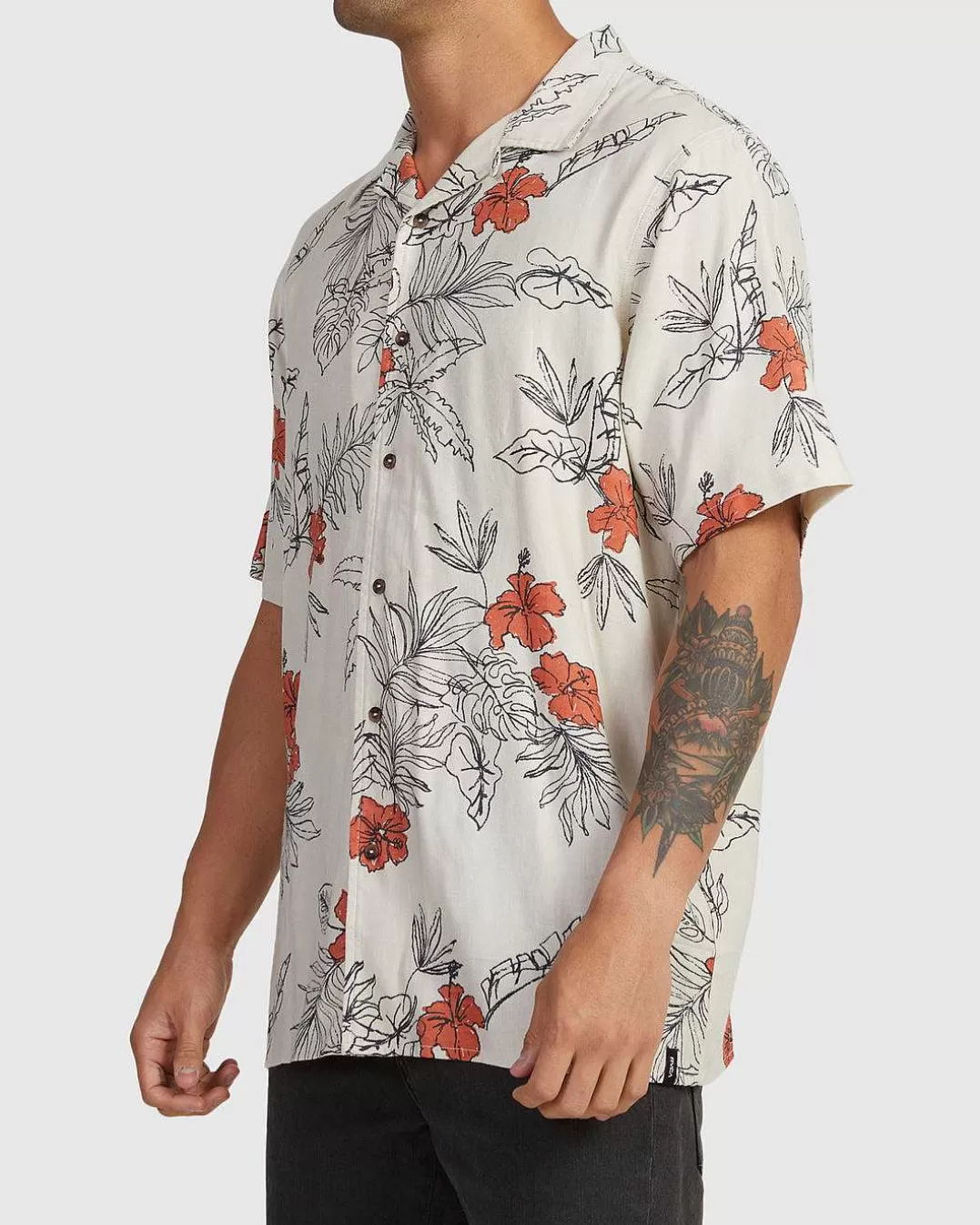 Camisa De Manga Curta Desenhada A Mao Camisa De Tecido>RVCA Fashion